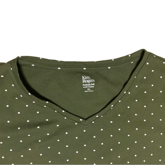 Kim Rogers Women’s 3/4 Sleeve Polka Dot Top Size XL Green/White - Picture 5 of 9